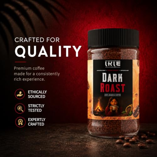 Image of IKIE Dark Roast Instant Coffee Powder 100g | 100% Arabica | No Chicory | Intense Bold Flavour | Strong Black Coffee