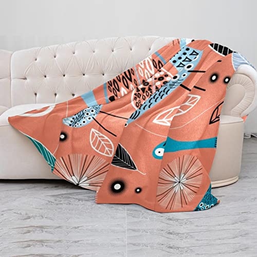 Couverture microfibre douce motif oiseaux abstraits et feuilles - 5