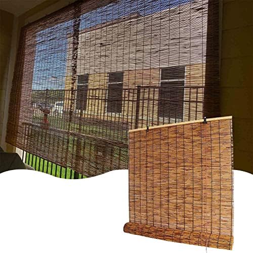 Bamboo Window Roman Shade Brown Roller Shades Blinds Natural Decoration Waterproof Bamboo Roll Up Window Blind Sun Shades for Outdoor Patio 24x72in 30x64in 46x72in 20x48in (Size : 40'' Width x 48'' H