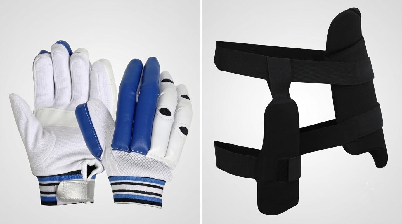 Cricket Batting Gloves and Thigh Guard Combo Set, Blue/White | Batting Protection, Mesh Ventilation, Padded Finger Guards, Adjustable Straps, youth/boys size-image-8