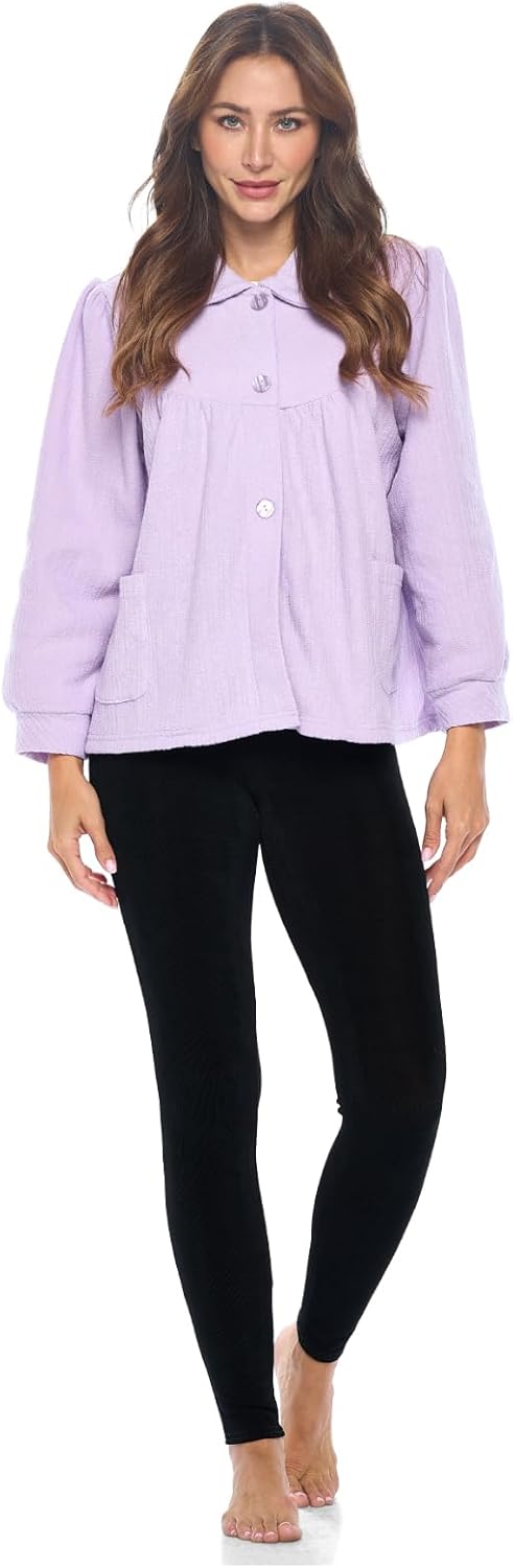 Casual Nights Women's Chenille Bed Jacket, Button Front Long Sleeve Sleep Top with Pockets - Image 5