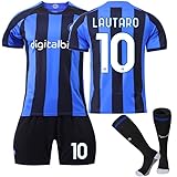 23 Inter-Milan Home Blue Black Stripe Trikot für Kinder Fußball Jersey Anzug Nr. 90 Lukaku Nr. 9 Dzeko Nr. 10 Lautaro Nr. 14 Perisic Fussball Sport Kids Nerazzurri T Shirt Football Jersey Set