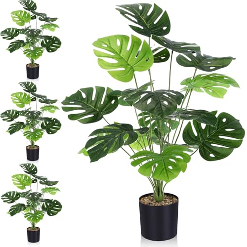 Giegxin 4 Pack Fake Plants 28'' Large Tall Artificial Monstera Faux Potted Tropical Faux...