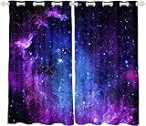 Cortinas galaxiales para nis nis y nis cortinas de ventana de cielo estrellado espacial exterior tratamientos para ventanas Cosmos suaves azul morado lechosa cortina de ventana (2 paneles 46 x 72 anc