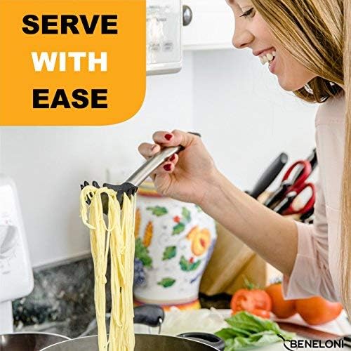 Miniatura 8 de Juego de utensilios de cocina de silicona de alta calidad  Acero inoxidable de metal y utensilios negros incluyendo pinzas, cucharas, espátula,