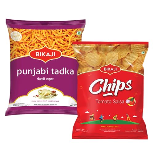 Bikaji Punjabi Tadka & Potato Chips Tomato Salsa Combo – 280g | Ready to Eat Indian Namkeen & Chips | Crunchy Tea-Time Snack, Bar Snack & Party Mix | Tangy & Spicy Munchies for Sharing & Everyday Snac