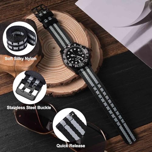 Image of WOCCI Double Holes Nylon Watch Bands, Silky Nylon Straps, Quick Release, Compatible Watch Lug Width 18mm 20mm 22mm