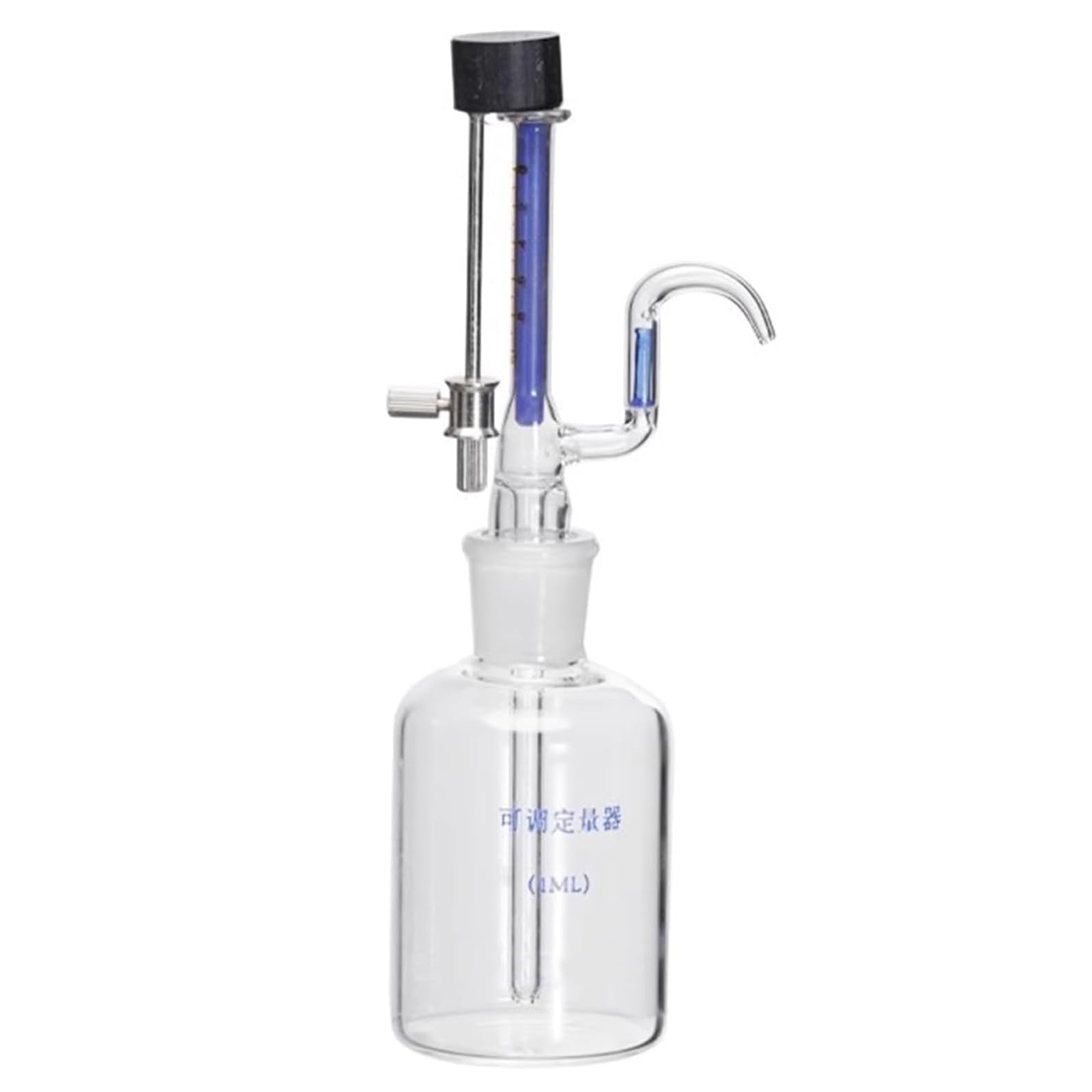 Butelka ze szklaną pipetą 1/5 ml, mikroregulacyjny dozownik cieczy, z pokrętłem regulacyjnym ze stali nierdzewnej, do precyzyjnych pomiarów laboratoryjnych