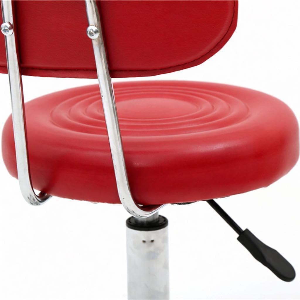 Round Bar Stool with Lines Rotation Counter Adjustable Height, Modern Bar Stools 360° Swivel PU Leather Armless Bar Chair for Kitchen Dining Living Bistro Spa (Red, Round with line & Back)