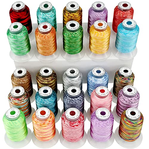 New brothread 25 Colors Variegated Polyester Embroidery Machine Thread Kit 500M (550Y) Compatible with Brother Janome Babylock Singer Pfaff Bernina Husqvaran Embroidery and Sewing Machines