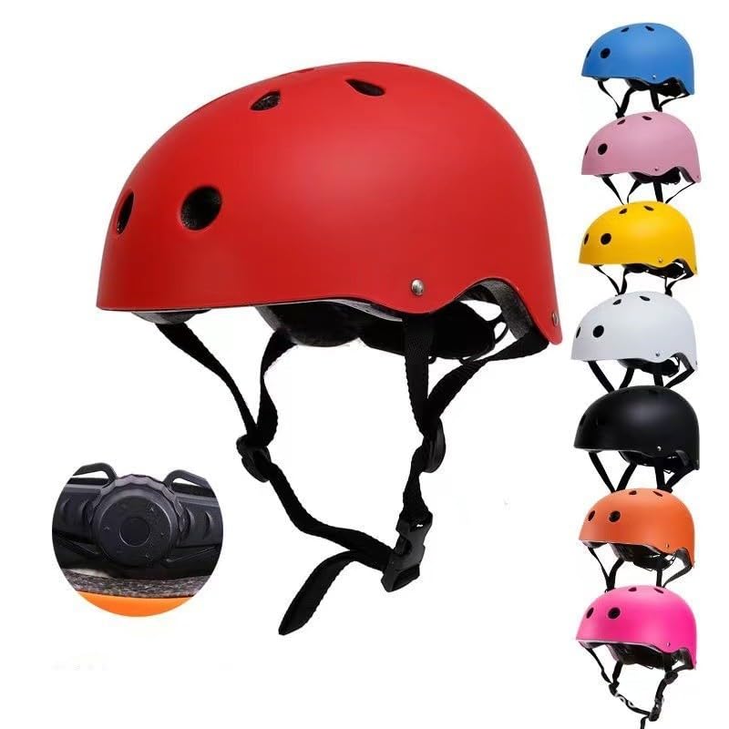 Multifunctional Sports Helmet for Kids & Adults โ Adjustable, Ventilated Safety Helmet for Cycling, Skateboarding, Inline Skating, Balance Bikes, and Ice Skating (Red, M(52-57cm))