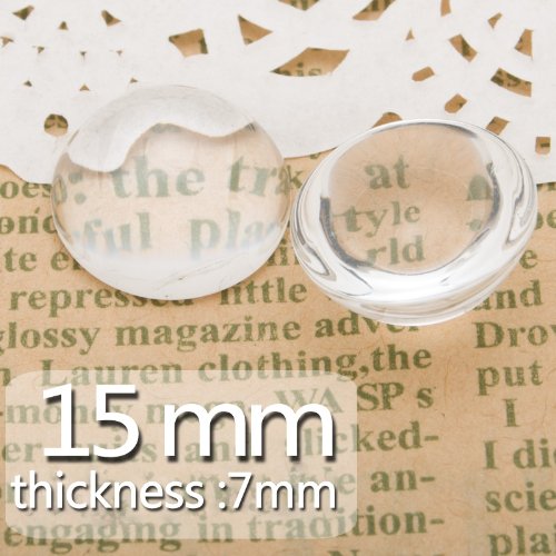 Rosebeading 15mm Flat Back Clear Glass Cabochon-7mm Thickness-Jewelry Makings-100PCS