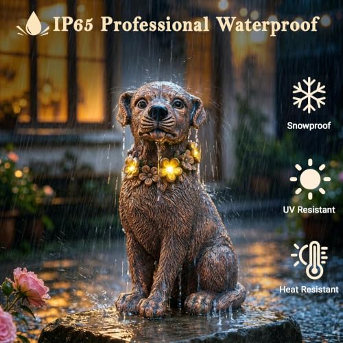 Couronne dorée et chien solaire objet déco rustique pour extérieur