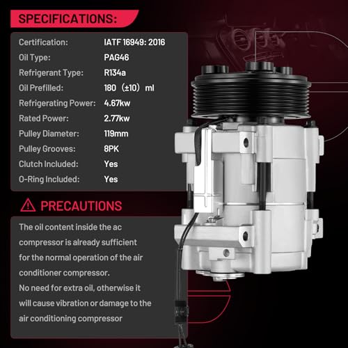BDFHYK 68182 Air Conditioning A/C Compressor with Clutch Compatible with Dodge Ram 2500 5.9L 2006-2009, 6.7L 2007-2009, Ram 3500 2006-2009, Ram 4500 5500 2008-2010