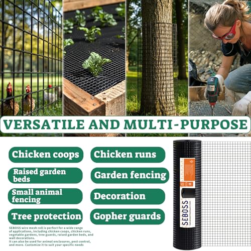 SEBOSS Hardware Cloth 1/2 inch 36 x 50 ft 19-Gauge, Chicken Wire Mesh Chicken Wire Fencing Coating Wire Mesh Wire Fence Roll Garden Fence Wire Cloth Rat Wire