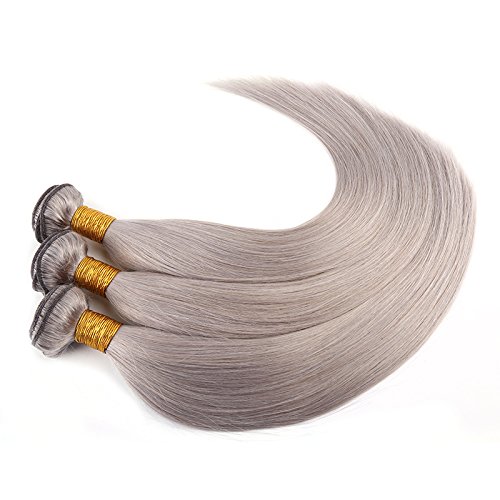 Remy Brazilian Hair 3 Bundles Straight Human Hair Weave Extensions Silver Gray 16"18"20"