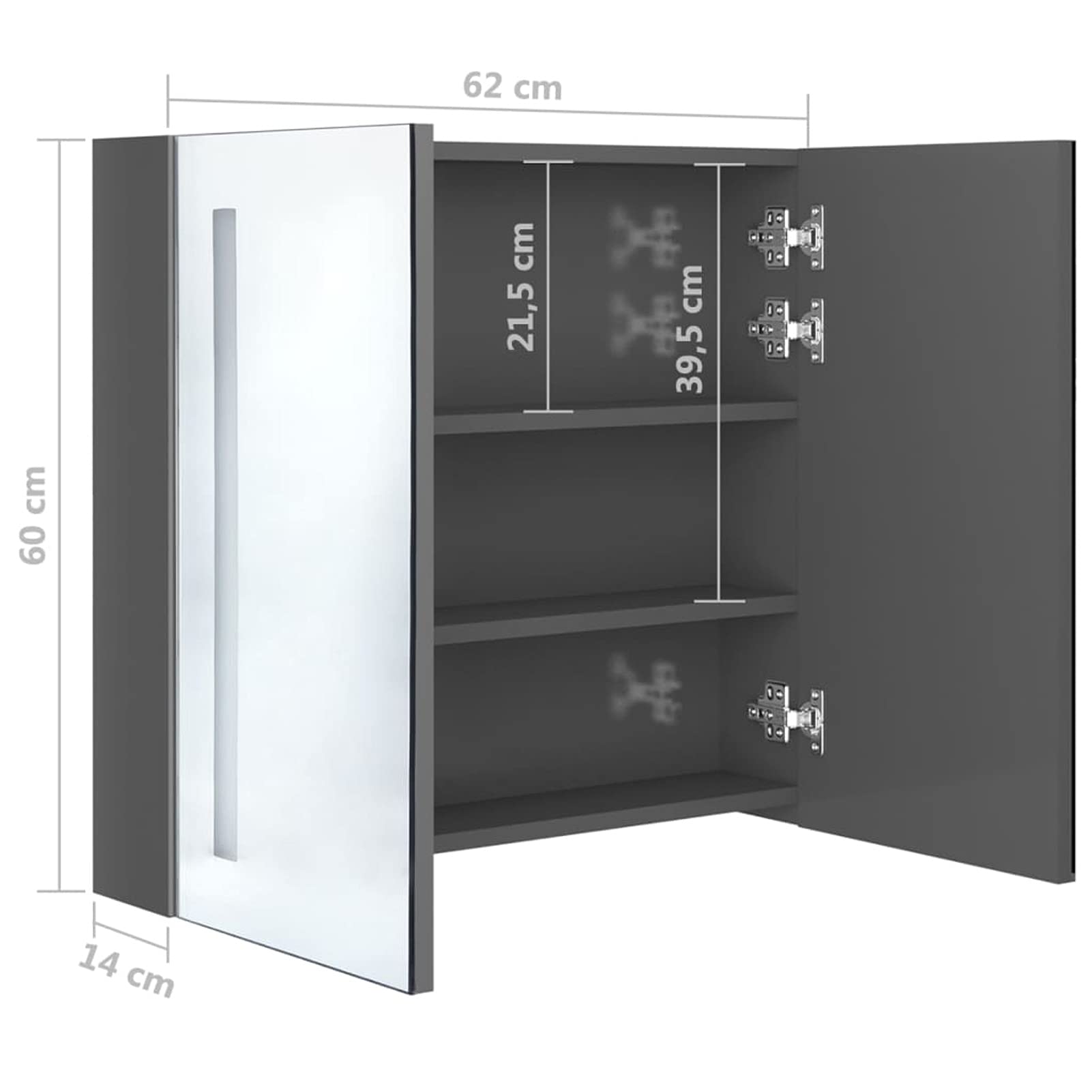 LAPOOH Armadietto Bagno con Specchio e LED Grigio Cemento 62x14x60 cm,Armadietto a Specchio,Armadietto a Specchio Bagno(SPU:326521)