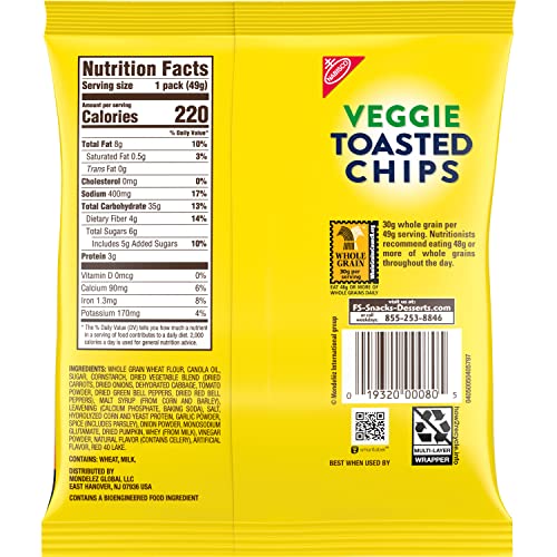 Nabisco Veggie Whole Grain Wheat Chips, Whole Grain Wheat Crackers, Snack for Health-Conscious Consumers, Ideal for Snac