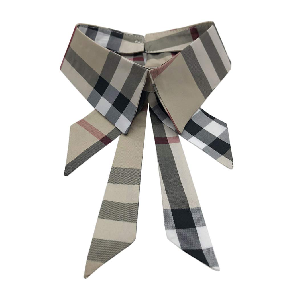Retzjorv Women's Grey Vpang Detachable Fake Collar Lapel Plaid Blouse False Collar Choker Peter Pan Necklace Neck Bow Tie, Plaid, Medium
