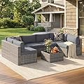 May in Color 7 Pieces Wicker Outdoor Patio Furniture Set, Patio Sectional Sofa with Coffee Table, All-Weather Outdoor Sectional Furniture for Garden Backyard, Grey