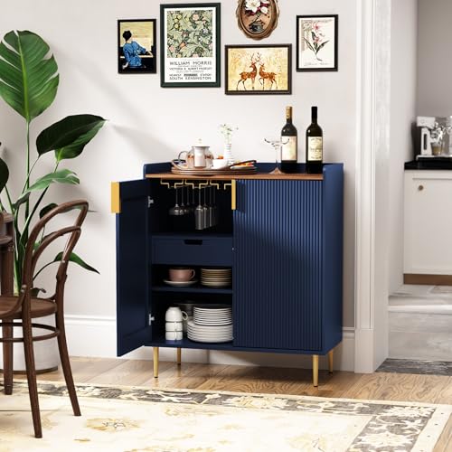 Image of ARTPOWER Sideboard Buffet Cabinet with Fluted Texture, Bar Cabinet, Blue