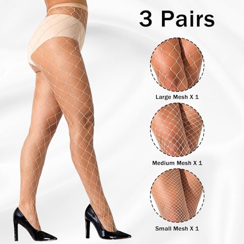 Littleforbig High Waist Tights Fishnet Mesh Net Stockings 3 Pairs3