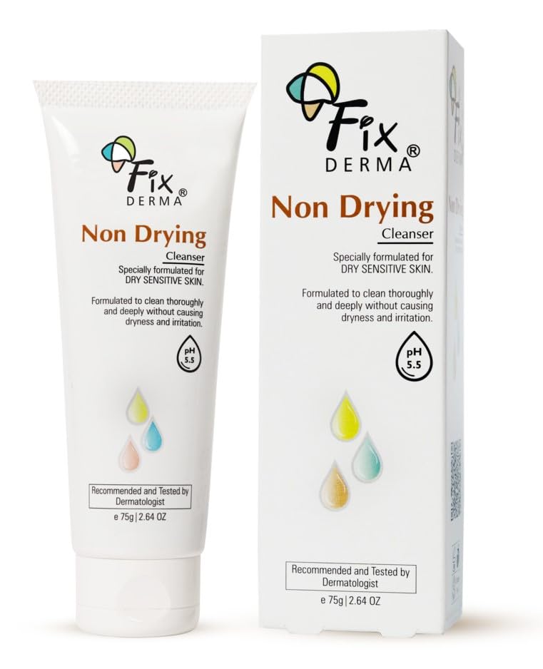 Fixderma Non Drying Cleanser, soap-free & pH Balanced cleanser, Pore-Refining, Dermatologist tested, Face Exfoliator, Non-comedogenic & Non-irritating skin cleanser - 75g