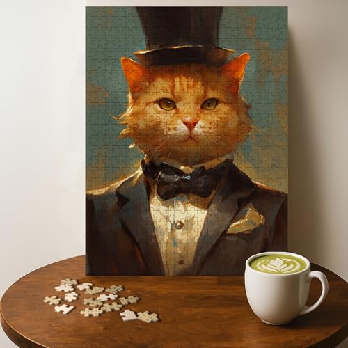 Orange CAT TOP HAT Casse-tête Animal 500 Morceaux Bois 20 x 15 po