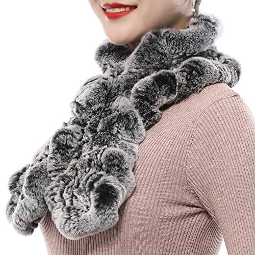 Valpeak Fur Scarves for Women Rabbit Fur Scarf Wrap Wave Cut Fur Neck Warmer Scarf for Winter Knitted Fuzzy Fluffy3