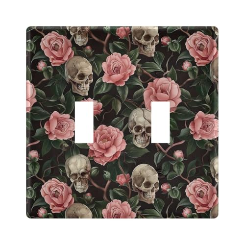 UMIRIKO Pink Camellias Skull Light Switch Cover Plate Covers Decorative Double Toggle Home Decor 202b5804