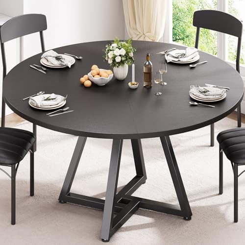 Jocoevol 42“ Round Kitchen Dining Room Table for 2-4, Circle Dining Dinner Table with Pedestal Metal Frame, Space Saving Wood Industrial Furniture for Small Space (Black, 42IN)
