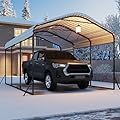 IWDOO Heavy Duty Carport, 10x15 FT Metal Carport Kit, Steel Carports Canopy with Galvanized Steel Frame and Roof, Garage Car Tent Shelter Outdoor Storage Shed for Boats and Truck, Charcoal for Winter