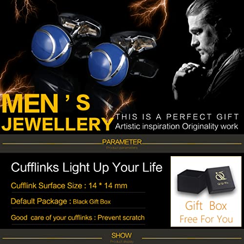 Mancuernillas circulares de esmalte azul y tono plata para hombre miniatura 5