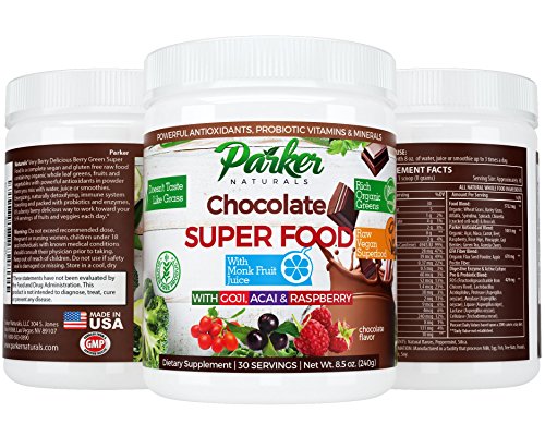 Berry Green Chocolate Superfood Powder with Organic Greens & Organic Fruits, Enzymes, Probiotics, Antioxidants, Vitamins, Minerals - Alkalize & Detox - Non GMO, Vegan & Gluten Free - 240 Grams.