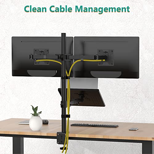 WALI Dual Monitor Stand, Laptop and Monitor Stand for 2 Screen 1 Laptop Notebook, Extra Tall Desk Mount for Monitor up to 27 inch, Notebook up to 17 inch (M002XLLP), Black - Image 8