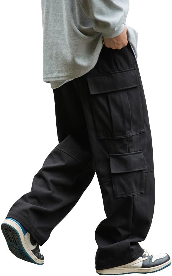 THWEI Mens Cargo Pants Drawstring Elastic Waist Casual Baggy Pant Streetwear Multi Pockets - Image 3