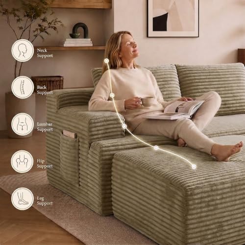 Image of Boneless Couch, Modular Sectional Couches for Living Room, U-Shaped Cloud Couch Sofa with Deep Seat, Fluffy Corduroy Upholstered Corner Sofa