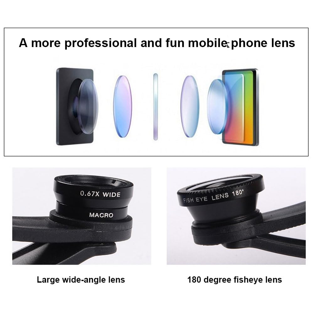 Kit Obiettivi Fotografici 2 in 1 per Smartphone, Lente Grandangolare 0,45X e Macro 12,5X, Compatibile con iPhone, Samsung, e Altri Smartphone Android - Accessori Fotografici Mobili
