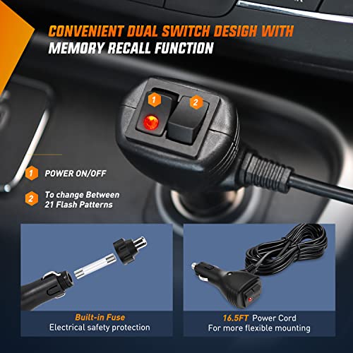 Nilight 14.5" Amber White Cob Led Strobe Rooftop Flashing Light Bar High Visibility Emergency Hazard Warning Beacon W/Magnetic Base For Safety Vehicles Trucks Pickup Cars Snowplow,2 Years Warranty #TOP6