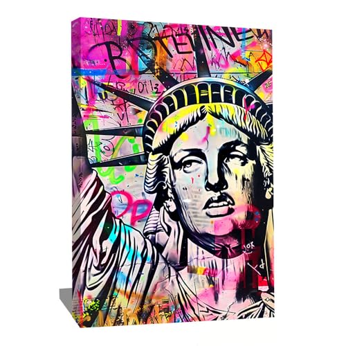 Alessio Cacciatore Tableau Statue De La Liberté - Impression Sur Toile Graffiti - Decoration Murale New York - Idee Deco Chambre Ado Fille - Tableau New York Rose -...