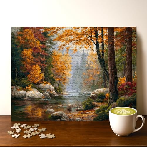 Golden Autumn Lake Scenery Jigsaw Puzzle - 500 Pieces Wooden Puzzle for Adults, Wall Art Gift, Finished Size: 20 x 15 Inch