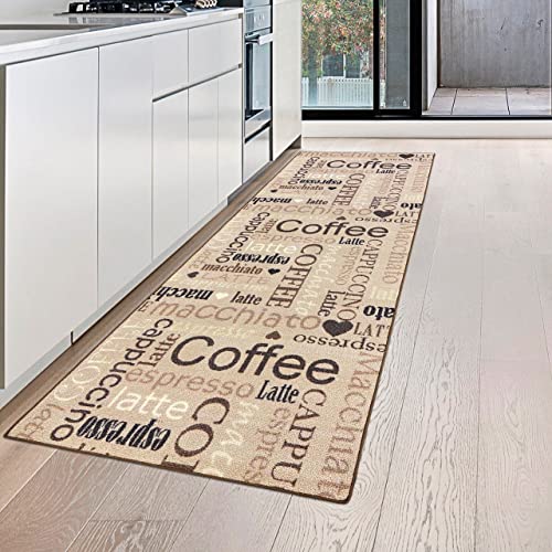 Teppich-Traum Küchenläufer in beige mit Gelrücken und schwarz braunem Schriftzug Coffee...