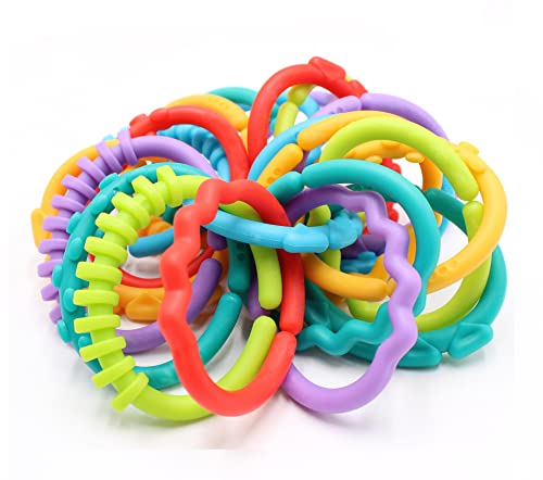 Image of 24 Pack Baby Teether Rings Links Toys Colorful Round Connecting Ring for Rattle Strollers Car Seat Travel Toys - Suit for Baby, Infant, Newborn, Kids(Rainbow Colors)