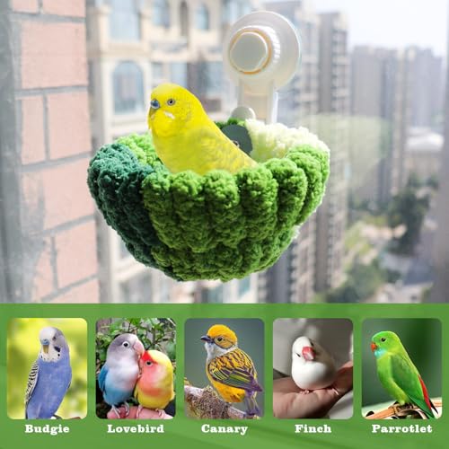 Image of Bird Nest and Bed for Cage with Suction Cup and Fluff - Breeding Accessories for Budgie, Lovebird, Parrotlet, Canary, Finch and Other Small Birds