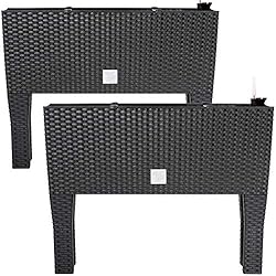 Maceteros Grandes Antracita Deuba 2X Macetero Grande de Exterior 60x25x46 30L Antracita 3 Macetas Internas Pies Extraíbles Sistema de Riego