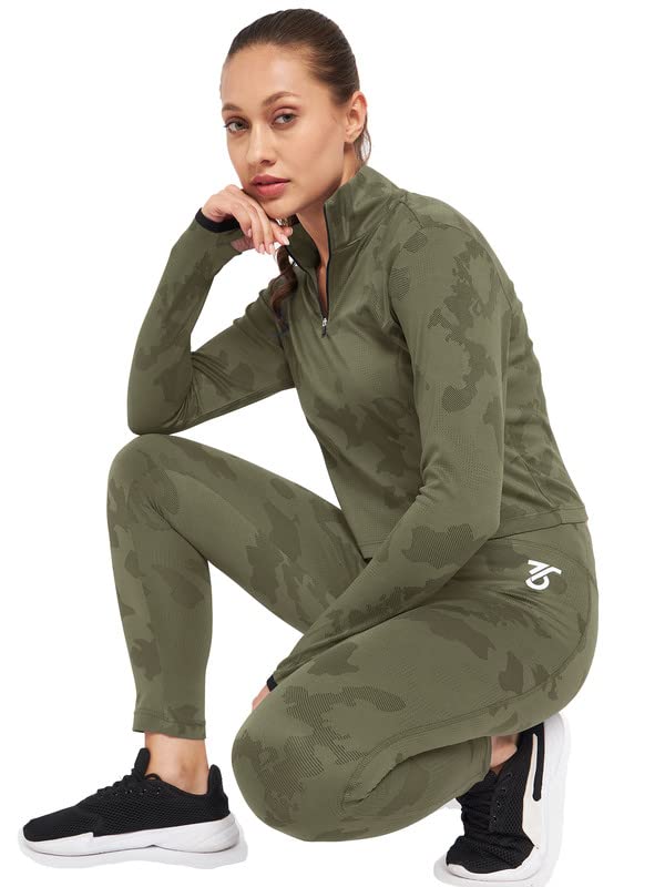Image of THREE Women's Polyester Camo Printed Two Piece Tracksuit |1