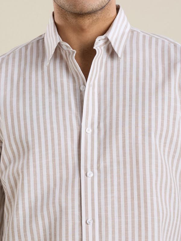 Image of Mark & Albert Mens Striped Linen Casual Shirt | Full Sleeves Mens Shirts | Stylish Shirt for Men