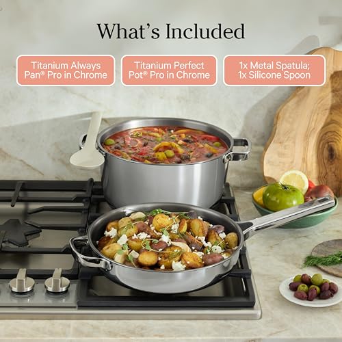 Our Place Titanium Pro Cookware Duo – Always Pan & Perfect Pot with Nonstick No-Coating Technology | Tri-Ply Titanium & Stainless Steel | Safe for Oven, Induction & All Cooktops up to 1000°F | Chrome - Image 8