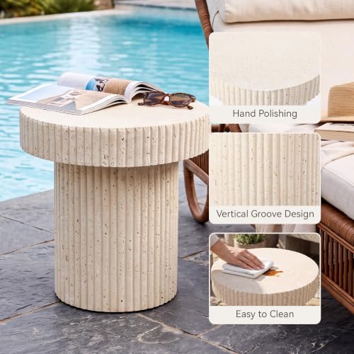 Image of COSIEST Round Patio Side Table Outdoor, All Weather Concrete Accent Table