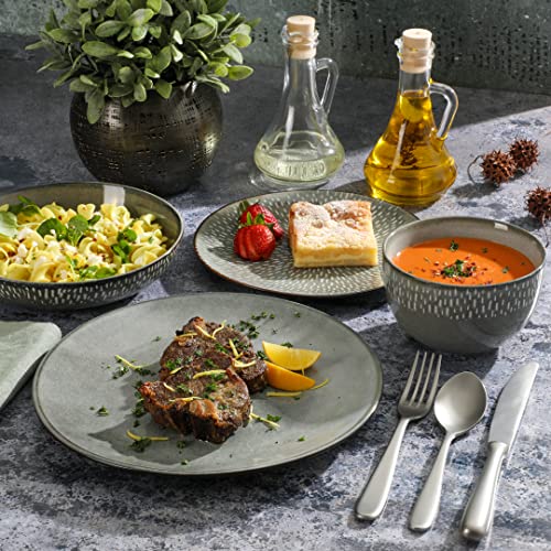 Image of Gibson Elite Matisse 16-Piece Double Bowl Dinnerware Set, Service for 4 - Green Stoneware Plates and Bowls